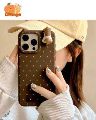 Ốp điện thoại chấm bi kèm thú 3D Brand chống sốc bảo vệ toàn diện thiết kế dễ thương phong cách Hàn Quốc