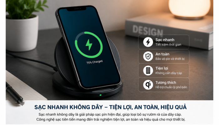 Sạc nhanh không dây – Giải pháp sạc hiện đại, tiện lợi và an toàn cho thiết bị di động
