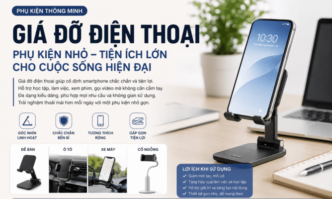 Giá đỡ điện thoại đa năng với thiết kế chắc chắn, linh hoạt và hiện đại. Phù hợp cho học tập, làm việc, xem phim, livestream và sử dụng điện thoại rảnh tay. Hỗ trợ nhiều dòng smartphone, dễ dàng điều chỉnh góc nhìn và mang lại trải nghiệm sử dụng tối ưu mỗi ngày.